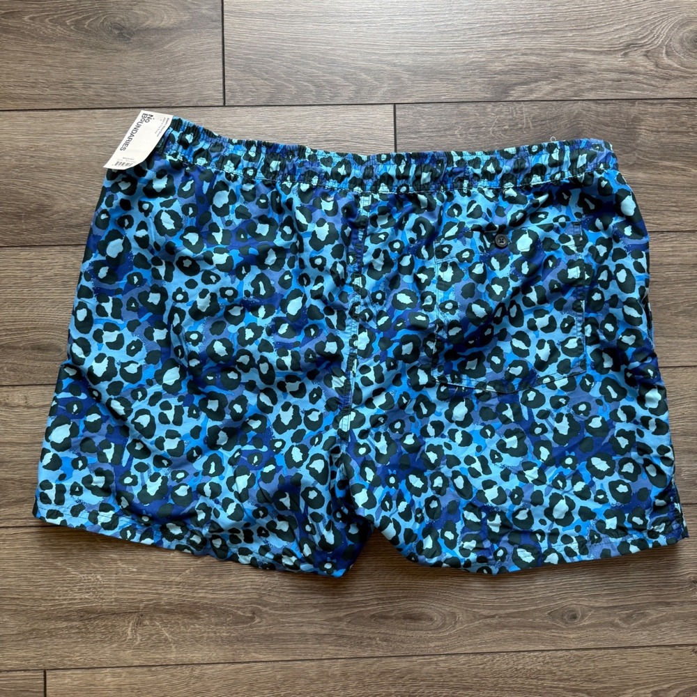 No Boundaries Mens Blue Leopard Print Swim Trunks 2XL 44-46 Quick Dry‎ UPF 50+